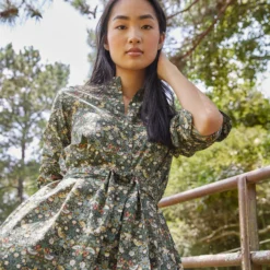 Long-Sleeved Gianna Dress In Hunter Multi Strawberry Thief Liberty Fabric -Chicorya Sales M F23 CATALOG 33 D1 PDP REVISED