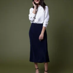 Mare Slip Skirt In Navy Silk Crepe De Chine -Chicorya Sales M F23 CATALOG FALL WHOLESALE 5398 PDP