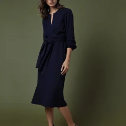 Alejandra Tie Dress In Navy Pinstripe Knit 15 Alejandra Tie Dress In Navy Pinstripe Knit -Chicorya Sales M F23 CATALOG S71353 40 D1 PDP