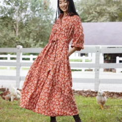 Isla Shirtdress In Orange Autumn Floral Crinkle Cotton -Chicorya Sales M F23 CATALOG S71402 29 D1 PDP