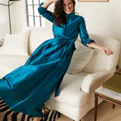 Frill Shirt In Atlantic Blue Silk Shantung -Chicorya Sales M HOLIDAY 23 CATALOG PDP 32