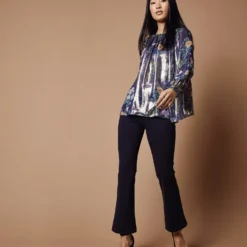 Ariana Blouse In Navy/Metallic Floral Academy Liberty Fabric Lamé -Chicorya Sales M HOLIDAY 23 CATALOG PDP 35