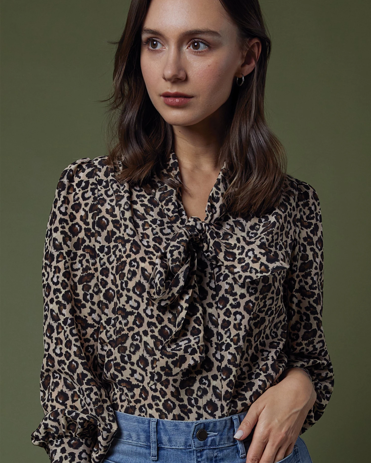 Helene Tie-Neck Blouse In Camel/Black Painterly Leopard Crepe De Chine 12 Helene Tie-Neck Blouse In Camel/Black Painterly Leopard Crepe De Chine - Image 10