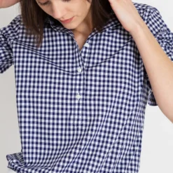 Tomboy Popover Shirt In Navy Gingham Poplin -Chicorya Sales S12854 6
