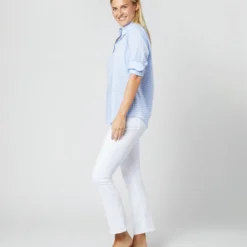 Tomboy Popover Shirt In Sky Blue Gingham Poplin -Chicorya Sales S12855 589