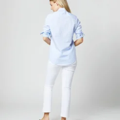 Tomboy Popover Shirt In Sky Blue Gingham Poplin -Chicorya Sales S12855 593