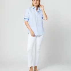 Tomboy Popover Shirt In Sky Blue Gingham Poplin -Chicorya Sales S12855 609