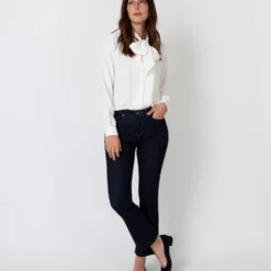 Tie-Neck Blouse In Ivory Silk Crepe De Chine -Chicorya Sales S17148 6