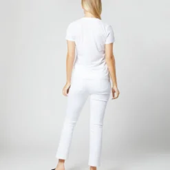 Short-Sleeved Deep-V Tee In White Pima Cotton -Chicorya Sales S31940 017