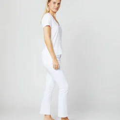 Short-Sleeved Deep-V Tee In White Pima Cotton -Chicorya Sales S31940 022