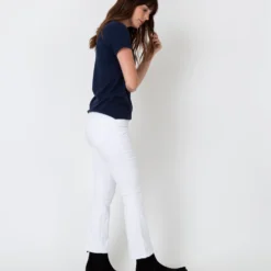 Short-Sleeved Deep-V Tee In Navy Pima Cotton -Chicorya Sales S31941 4