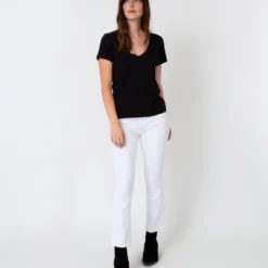 Short-Sleeved Deep-V Tee In Black Pima Cotton -Chicorya Sales S31942 6