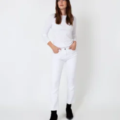 Long-Sleeved Boatneck Tee In White Pima Cotton -Chicorya Sales S31946 3