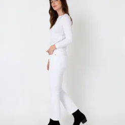 Long-Sleeved Boatneck Tee In White Pima Cotton -Chicorya Sales S31946 4