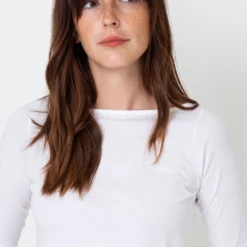 Long-Sleeved Boatneck Tee In White Pima Cotton -Chicorya Sales S31946 6