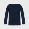 Long-Sleeved Boatneck Tee In Navy Pima Cotton -Chicorya Sales S31947 1