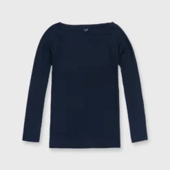 Long-Sleeved Boatneck Tee In Navy Pima Cotton