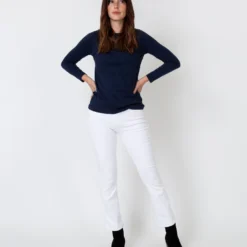 Long-Sleeved Boatneck Tee In Navy Pima Cotton -Chicorya Sales S31947 3
