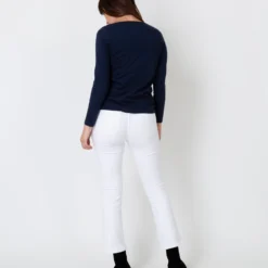 Long-Sleeved Boatneck Tee In Navy Pima Cotton -Chicorya Sales S31947 4