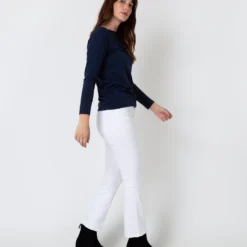 Long-Sleeved Boatneck Tee In Navy Pima Cotton -Chicorya Sales S31947 5