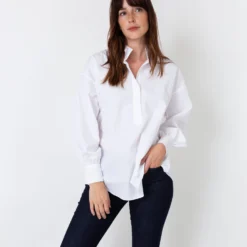 Anaya Popover Shirt In White Poplin 17 Anaya Popover Shirt In White Poplin -Chicorya Sales S36446 9