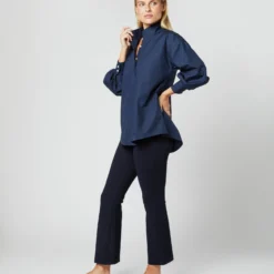 Anaya Popover Shirt In Navy Poplin -Chicorya Sales S38508 234