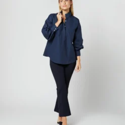 Anaya Popover Shirt In Navy Poplin -Chicorya Sales S38508 265