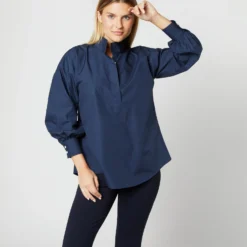 Anaya Popover Shirt In Navy Poplin -Chicorya Sales S38508 278