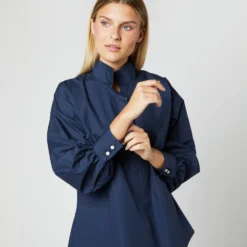 Anaya Popover Shirt In Navy Poplin -Chicorya Sales S38508 281