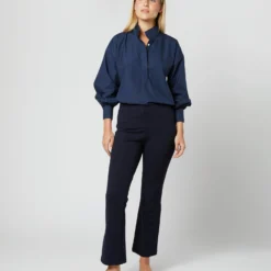 Anaya Popover Shirt In Navy Poplin -Chicorya Sales S38508 318