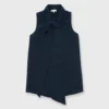 Sleeveless Tie-Neck Blouse In Navy Silk Crepe De Chine -Chicorya Sales S40774 1