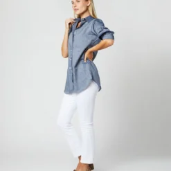 Boyfriend Shirt In Indigo Cotolino Chambray 10 Boyfriend Shirt In Indigo Cotolino Chambray -Chicorya Sales S4131 509