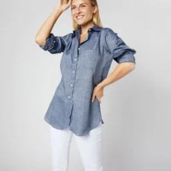 Boyfriend Shirt In Indigo Cotolino Chambray 13 Boyfriend Shirt In Indigo Cotolino Chambray -Chicorya Sales S4131 565