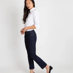 Flare Cropped 5-Pocket Jean In Indigo Stretch Denim -Chicorya Sales S42279 11