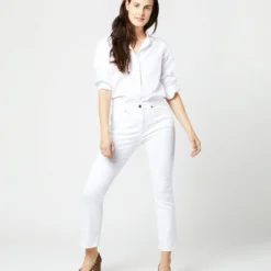 Flare Cropped 5-Pocket Jean In White Stretch Denim -Chicorya Sales S42280 2076