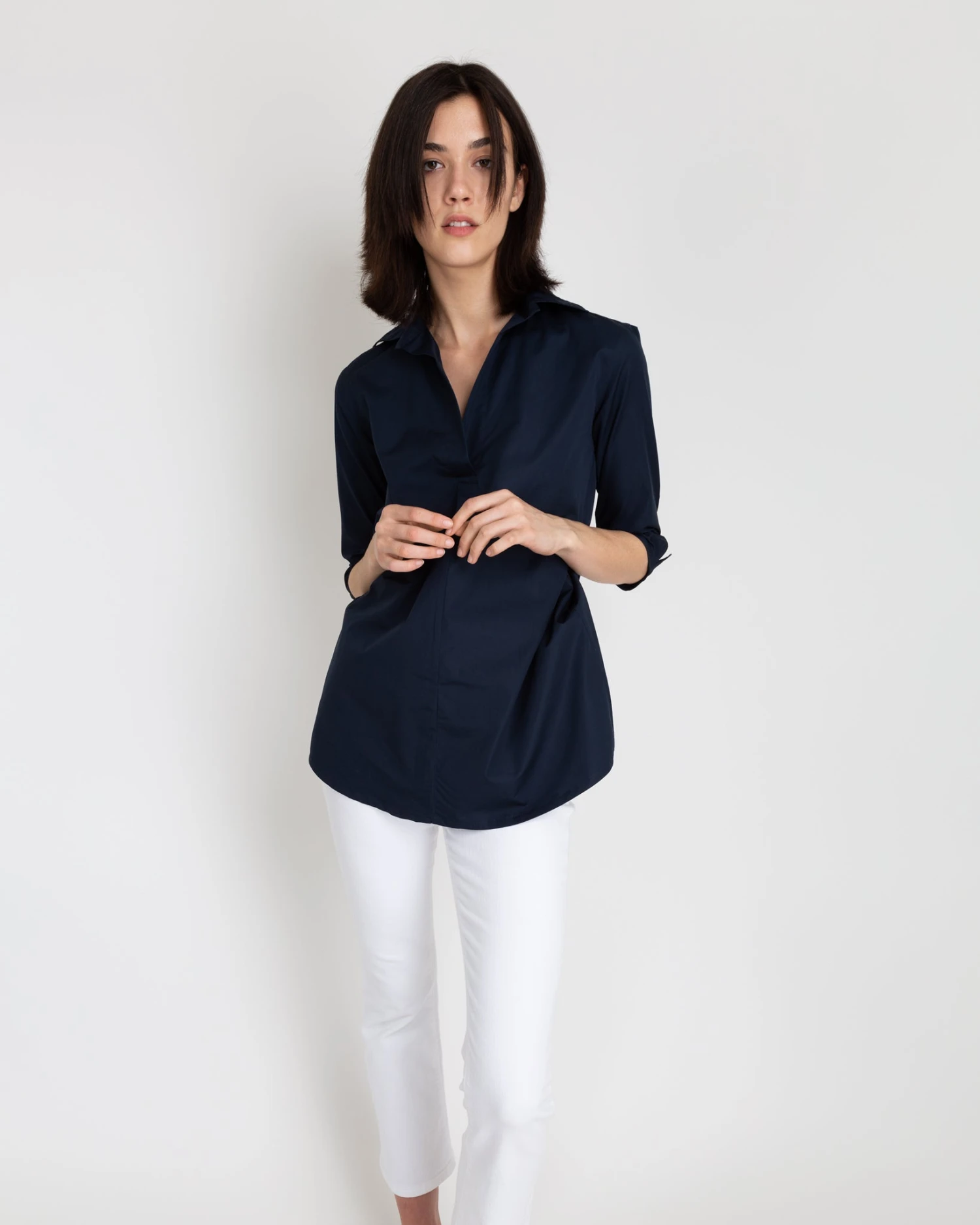 Designer Tunic In Navy Poplin 4 Designer Tunic In Navy Poplin - Image 2
