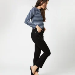 Flare Cropped 5-Pocket Jean In Black Stretch Denim -Chicorya Sales S53358 2219