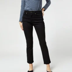 Flare Cropped 5-Pocket Jean In Black Stretch Denim -Chicorya Sales S53358 2255