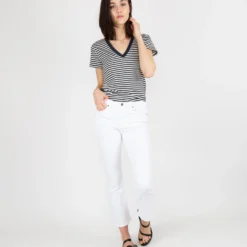 Short-Sleeved Deep-V Tee In Navy/Natural Stripe Jersey 14 Short-Sleeved Deep-V Tee In Navy/Natural Stripe Jersey -Chicorya Sales S54854 5