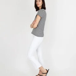 Short-Sleeved Deep-V Tee In Navy/Natural Stripe Jersey 16 Short-Sleeved Deep-V Tee In Navy/Natural Stripe Jersey -Chicorya Sales S54854 7