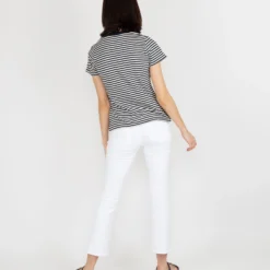 Short-Sleeved Deep-V Tee In Navy/Natural Stripe Jersey 17 Short-Sleeved Deep-V Tee In Navy/Natural Stripe Jersey -Chicorya Sales S54854 8