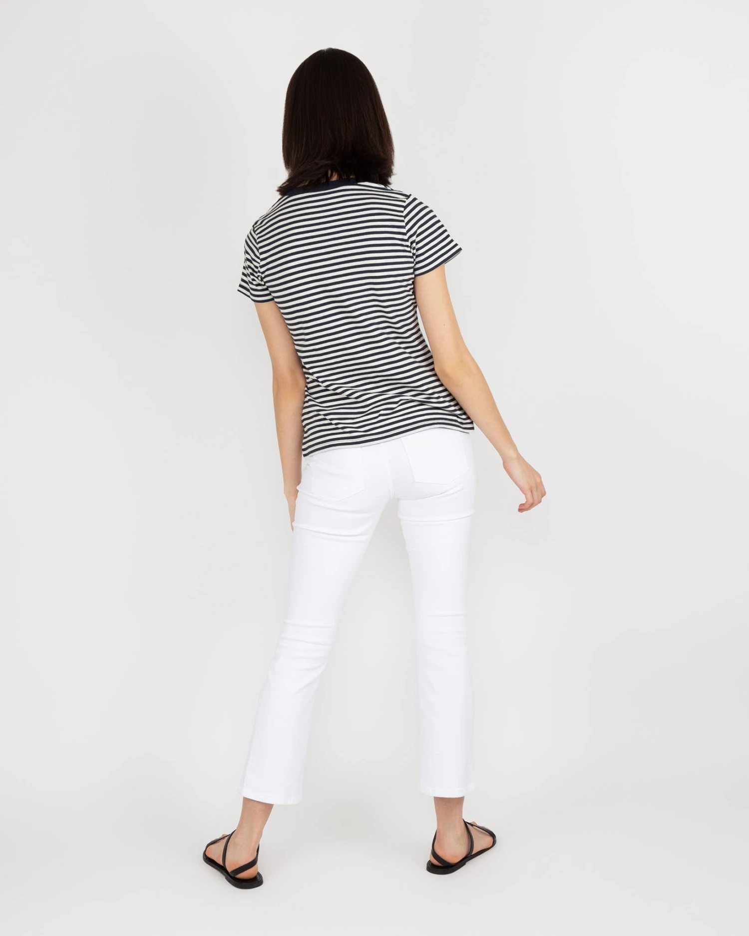 Short-Sleeved Deep-V Tee In Navy/Natural Stripe Jersey 10 Short-Sleeved Deep-V Tee In Navy/Natural Stripe Jersey - Image 8