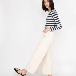 Wide-Leg Cropped 5-Pocket Jean In Natural Stretch Denim -Chicorya Sales S55968 2