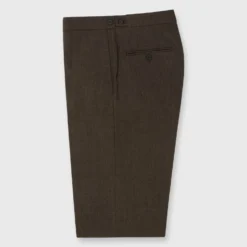 Pleated Dress Trouser In Coffee Wool Hopsack -Chicorya Sales S57909 1