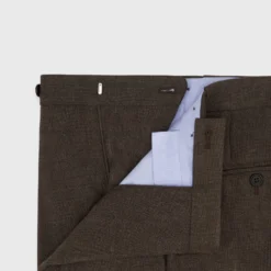 Pleated Dress Trouser In Coffee Wool Hopsack -Chicorya Sales S57909 3