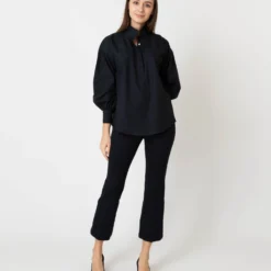 Anaya Popover Shirt In Black Poplin -Chicorya Sales S59301 2
