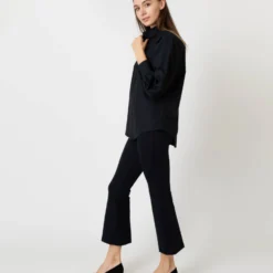 Anaya Popover Shirt In Black Poplin -Chicorya Sales S59301 3