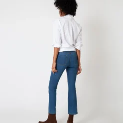 Flare Cropped 5-Pocket Jean In 3-Year Indigo Stretch Denim -Chicorya Sales S60369 4