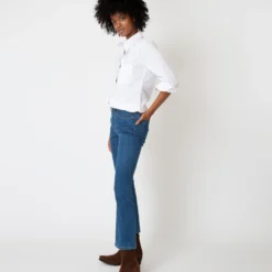 Flare Cropped 5-Pocket Jean In 3-Year Indigo Stretch Denim -Chicorya Sales S60369 5