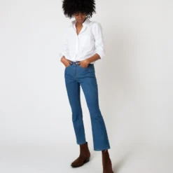 Flare Cropped 5-Pocket Jean In 3-Year Indigo Stretch Denim -Chicorya Sales S60369 6